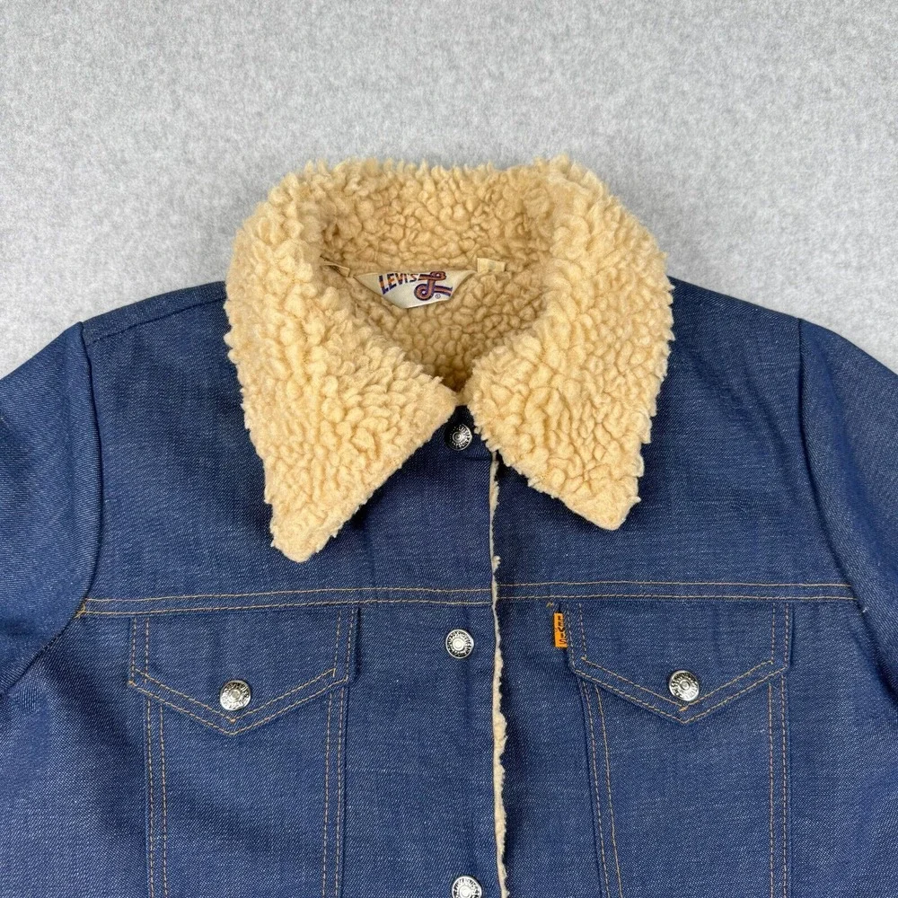 Vintage Levis Jacket Womens‎ Medium Blue Denim 70s Orange Tab Big E Trucker USA